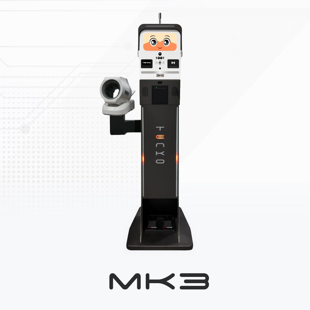 ภาพตัวเครื่อง Tenko Robot เครื่องวัดแอลกอฮอล์ และเครื่องตรวจสุขภาพอัตโนมัติ สำหรับพนักงาน ทำงานออนไลน์ 24 ชั่วโมง เหมาะกับการใช้งานตรวจสุขภาพในโรงงาน